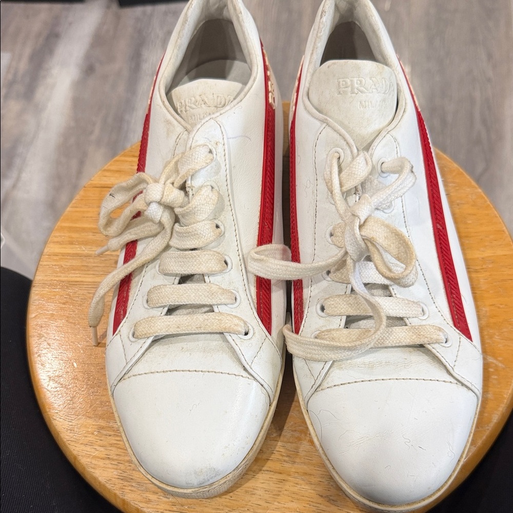 Prada White and Red Casual Sneakers